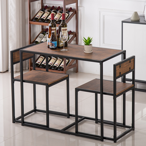 P2密度板 棕榆木色 黑烤漆 餐桌椅套装 1桌2椅 长方形 简约风格 N102-23
