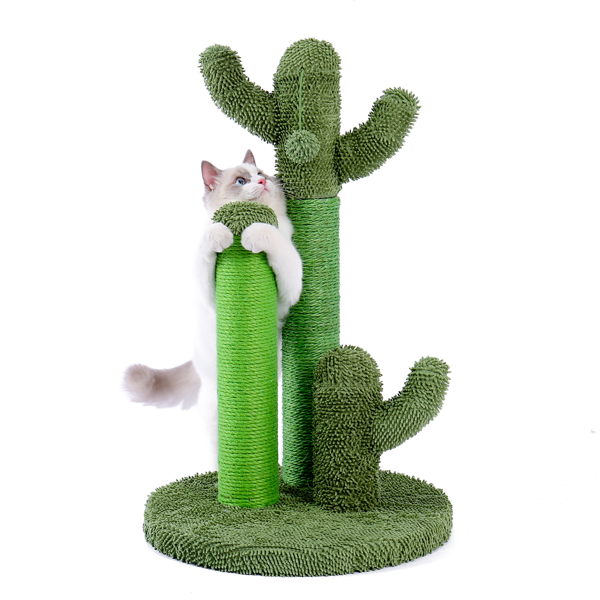 绿色仙人掌猫抓柱子带有3个猫抓柱，1个吊球，猫互动玩具适合小型猫-8