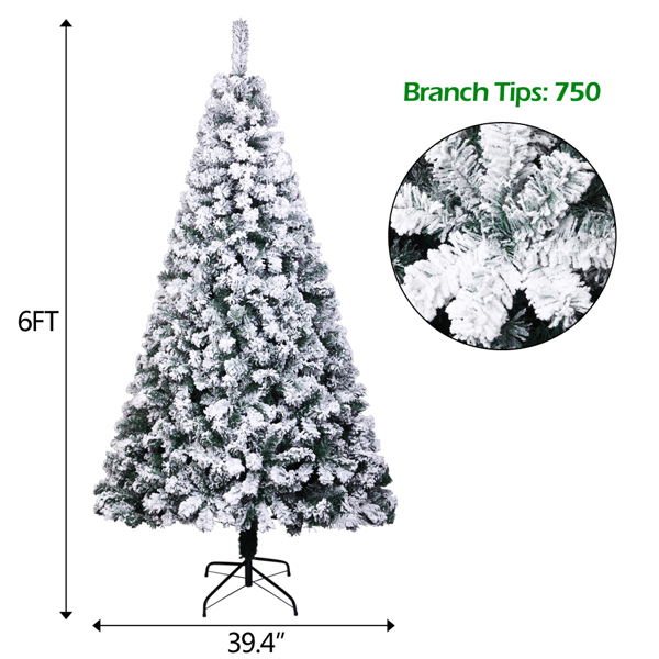 6ft 植绒 750枝头 喷白 圣诞树 自动树结构 PVC树枝铁支架 N101 法国-17