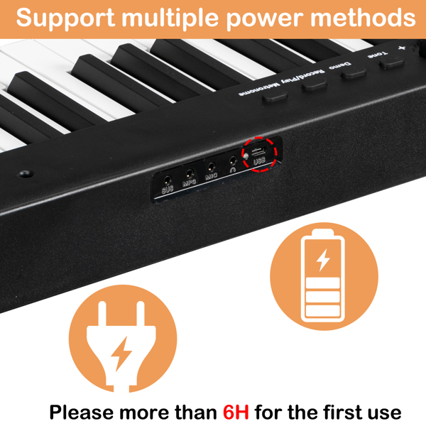 【AM不售卖】Glarry GPP-103 便携式可折叠半重锤键盘 电钢琴 智能蓝牙 黑色 88键-12