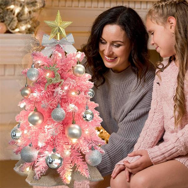 植绒粉色圣诞树带LED灯 24英寸 带精美装饰品-3
