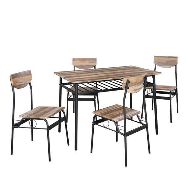 拆装 隔层 P2板 铁 自然色 餐桌椅套装 1桌4椅 隔层 长方形 N101-22