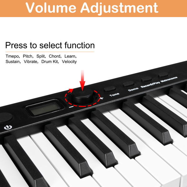 【AM不售卖】Glarry GPP-103 便携式可折叠半重锤键盘 电钢琴 智能蓝牙 黑色 88键-8