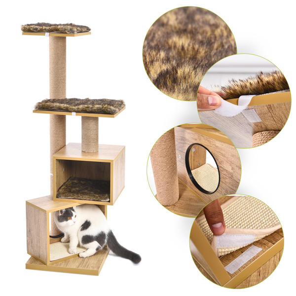 多层猫台带有2个猫窝和躺窝，剑麻猫抓柱，可拆洗垫子，适合小型猫锻炼，休息-5