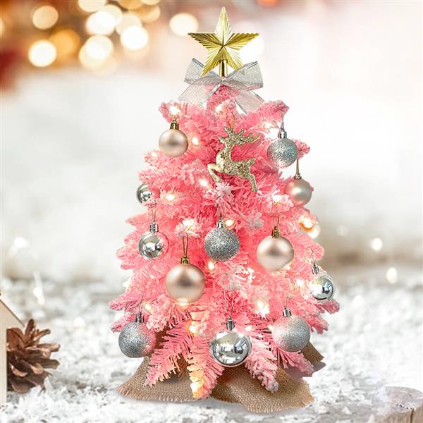 植绒粉色圣诞树带LED灯 24英寸 带精美装饰品-1
