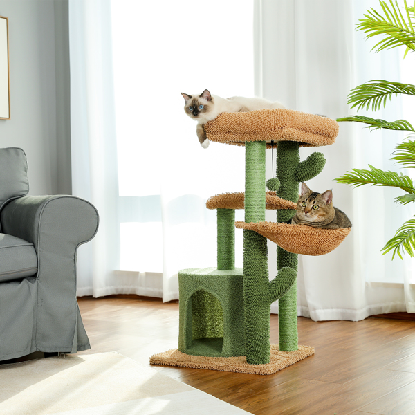 仙人掌系列猫台带有1个舒适的猫窝，宽敞的顶部躺窝，吊床，剑麻猫抓柱和吊球，适合中小型猫锻炼休息-3