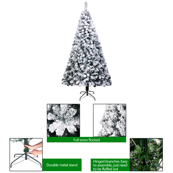 6ft 植绒 750枝头 喷白 圣诞树 自动树结构 PVC树枝铁支架 N101 法国-2