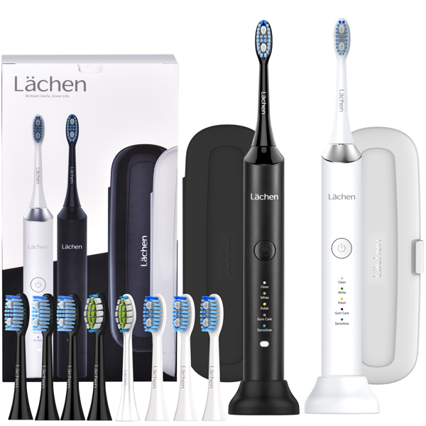 Lächen 电动牙刷声波牙刷双支、2 个旅行盒、5 种模式和 10 个替换刷头-1