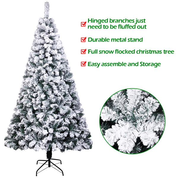 6ft 植绒 750枝头 喷白 圣诞树 自动树结构 PVC树枝铁支架 N101 法国-4