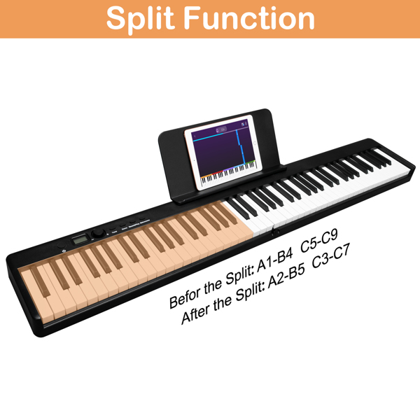 【AM不售卖】Glarry GPP-103 便携式可折叠半重锤键盘 电钢琴 智能蓝牙 黑色 88键-2