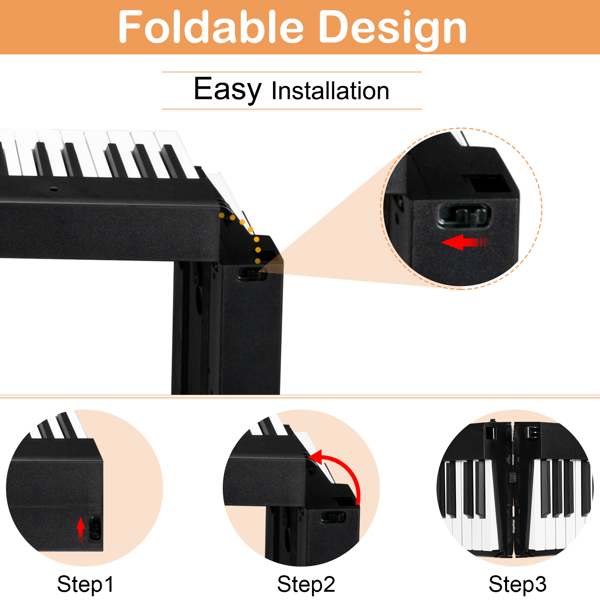 【AM不售卖】Glarry GPP-103 便携式可折叠半重锤键盘 电钢琴 智能蓝牙 黑色 88键-5
