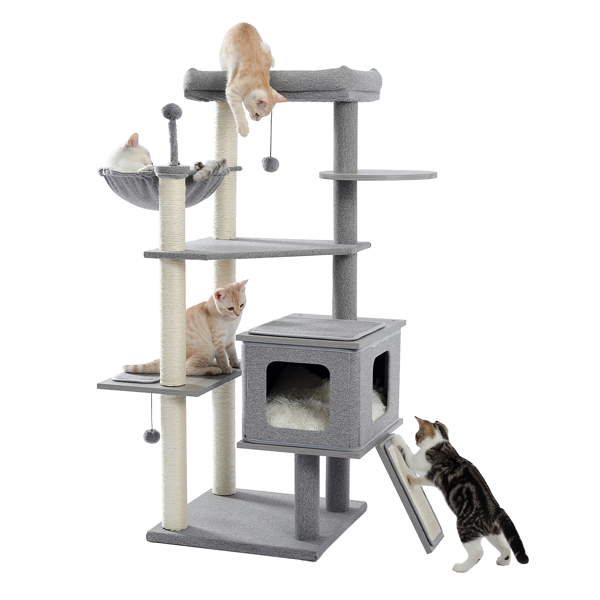 5层灰色猫台带有猫窝，吊床，剑麻抓柱，晃球，坡道，适合多只猫娱乐-2