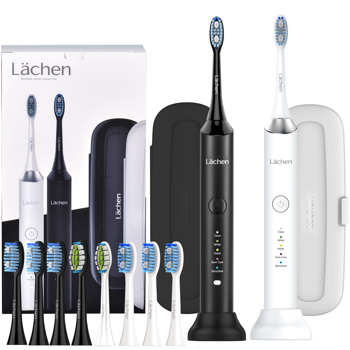 （不能在亚马逊上销售）Lächen 电动牙刷声波牙刷双支、2 个旅行盒、5 种模式和 10 个替换刷头
