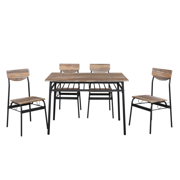 拆装 隔层 P2板 铁 自然色 餐桌椅套装 1桌4椅 隔层 长方形 N101-21