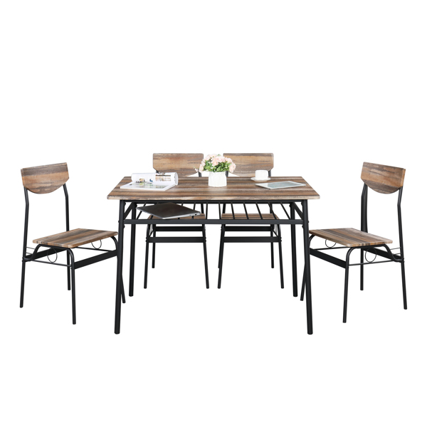 拆装 隔层 P2板 铁 自然色 餐桌椅套装 1桌4椅 隔层 长方形 N101-9