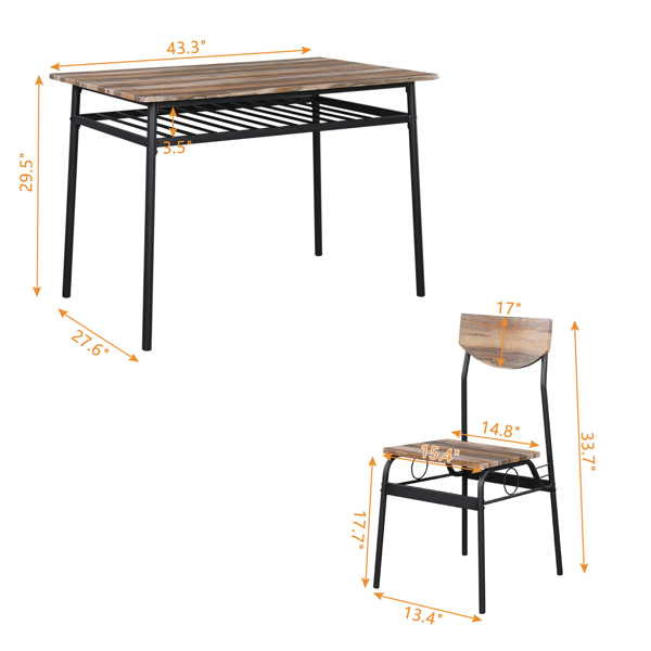 拆装 隔层 P2板 铁 自然色 餐桌椅套装 1桌4椅 隔层 长方形 N101-27