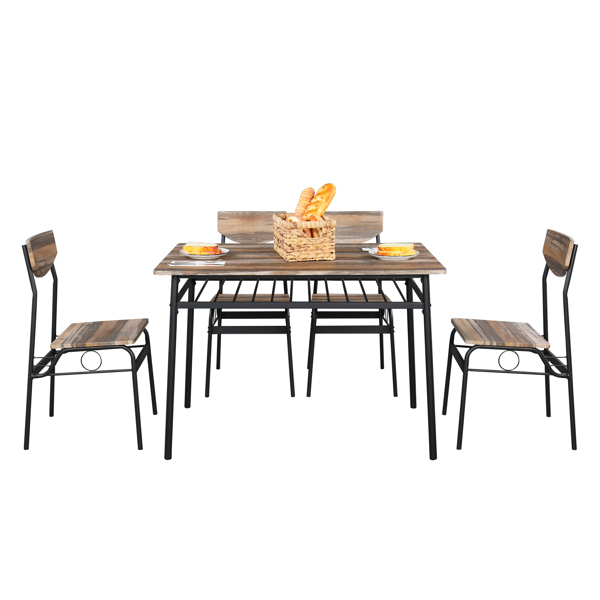 拆装 隔层 P2板 铁 自然色 餐桌椅套装 1桌4椅 隔层 长方形 N101-4