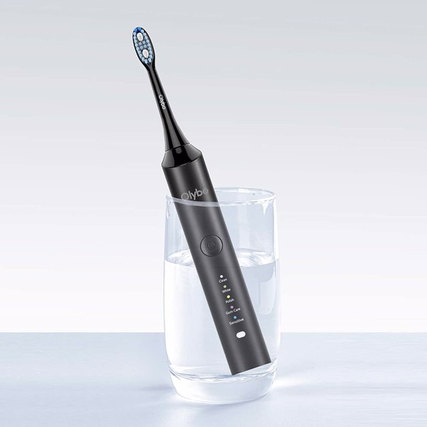 电动牙刷，Olybo 声波牙刷 5 清洁程序带旅行盒，6 个刷头可充电 IPX7 防水，黑色-5