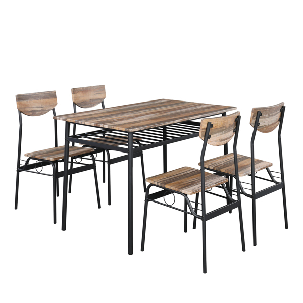 拆装 隔层 P2板 铁 自然色 餐桌椅套装 1桌4椅 隔层 长方形 N101-14