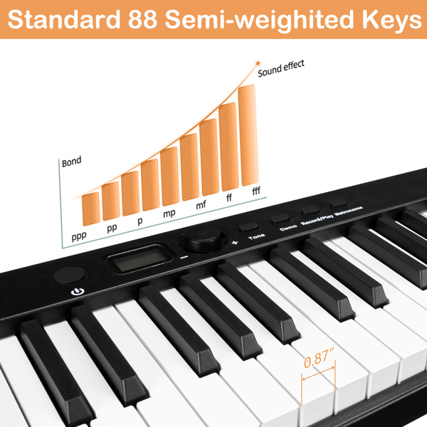 【AM不售卖】Glarry GPP-103 便携式可折叠半重锤键盘 电钢琴 智能蓝牙 黑色 88键-10
