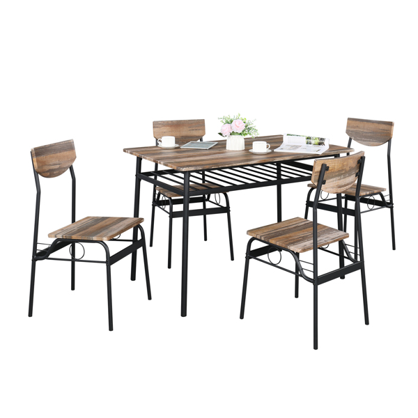 拆装 隔层 P2板 铁 自然色 餐桌椅套装 1桌4椅 隔层 长方形 N101-20