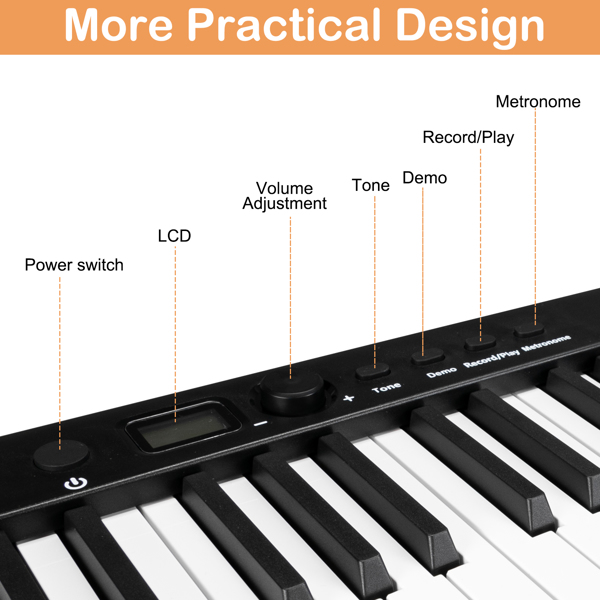 【AM不售卖】Glarry GPP-103 便携式可折叠半重锤键盘 电钢琴 智能蓝牙 黑色 88键-7