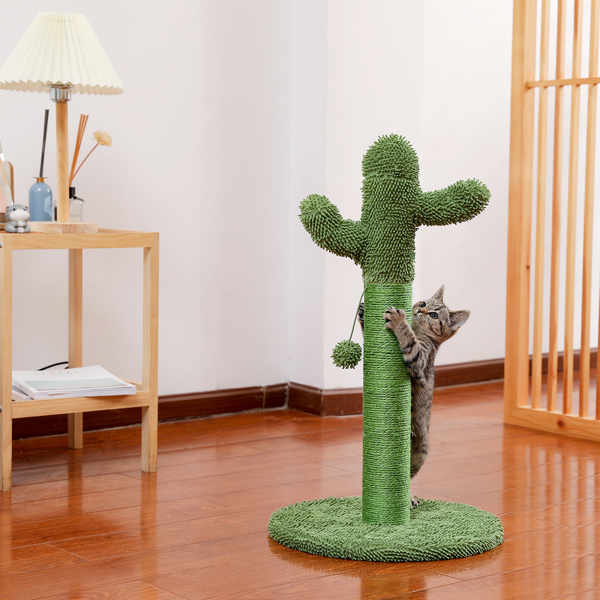 绿色仙人掌猫抓柱带有猫互动玩具毛绒吊球，适合小型猫玩耍锻炼-8