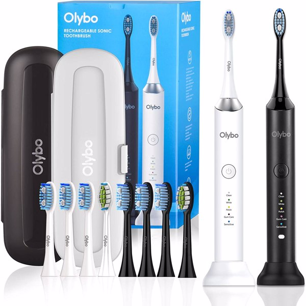 Olybo 电动牙刷声波牙刷双支、2 个旅行盒、5 种模式和 10 个替换刷头-2