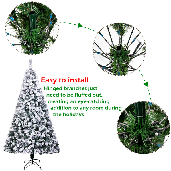 6ft 植绒 750枝头 喷白 圣诞树 自动树结构 PVC树枝铁支架 N101 法国-24