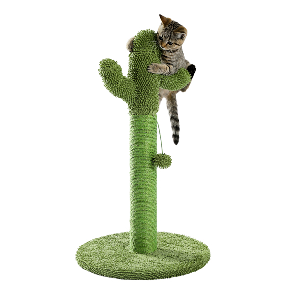 绿色仙人掌猫抓柱带有猫互动玩具毛绒吊球，适合小型猫玩耍锻炼-7