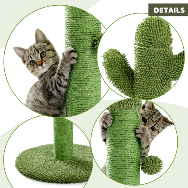 绿色仙人掌猫抓柱带有猫互动玩具毛绒吊球，适合小型猫玩耍锻炼-5