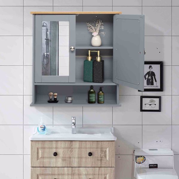 2镜门 1储物层 密度板喷漆  灰色 浴室壁柜 N001-1