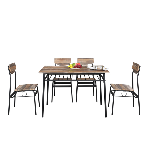 拆装 隔层 P2板 铁 自然色 餐桌椅套装 1桌4椅 隔层 长方形 N101-7