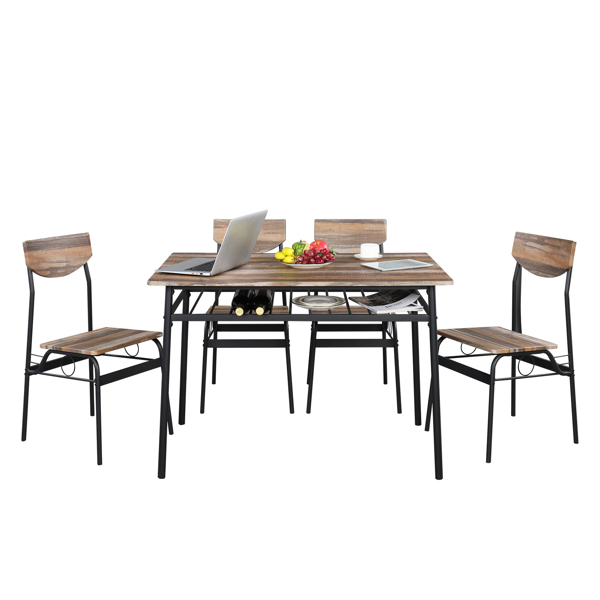 拆装 隔层 P2板 铁 自然色 餐桌椅套装 1桌4椅 隔层 长方形 N101-11