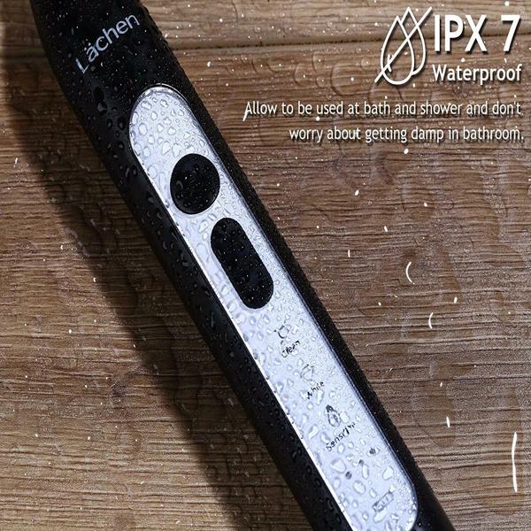 Lächen 电动牙刷声波牙刷，带 4 个刷头和计时器，3 种模式和 3 种振动级别，带旅行包（B-黑色）-4
