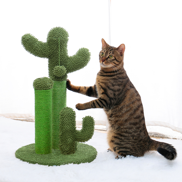 绿色仙人掌猫抓柱子大号带有3个猫抓柱，1个吊球，猫互动玩具适合中大型猫-1