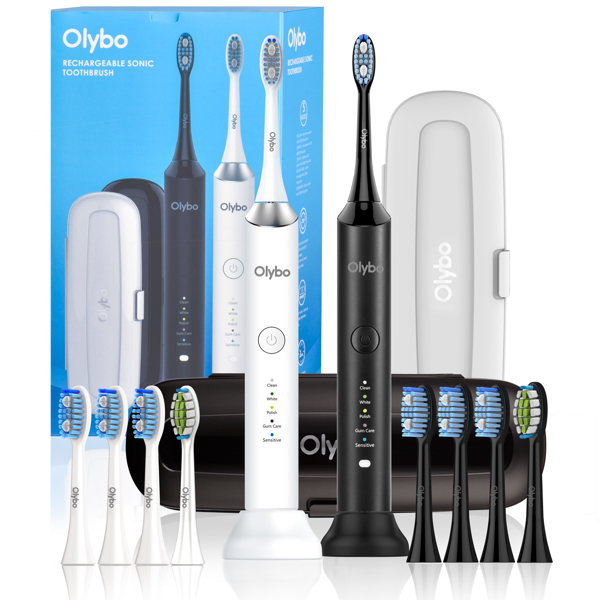 Olybo 电动牙刷声波牙刷双支、2 个旅行盒、5 种模式和 10 个替换刷头-1