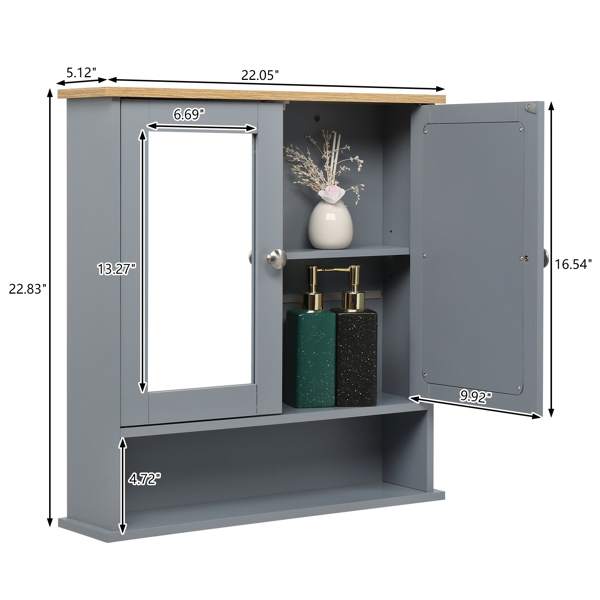 2镜门 1储物层 密度板喷漆  灰色 浴室壁柜 N001-8