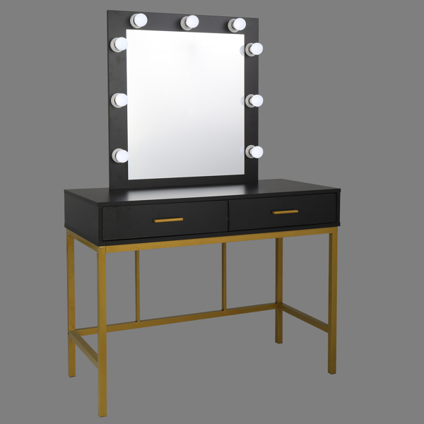 梳妆桌-铁框架带灯泡两抽单方镜轻奢风- 密度板贴三胺-黑色（不含凳）-10