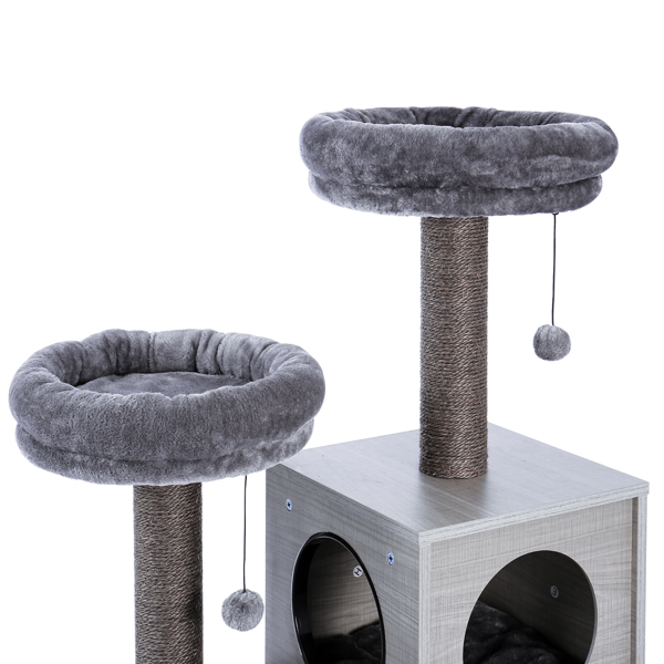 灰色多层猫台带有2个宽敞舒适的猫窝，2个顶部躺窝和吊球，剑麻猫抓柱，适合猫休息，玩耍（周末无法发货，请谨慎下单）-9