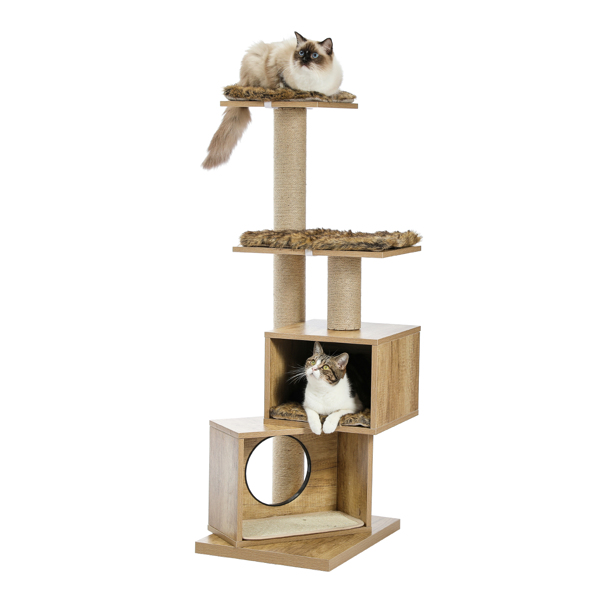 多层猫台带有2个猫窝和躺窝，剑麻猫抓柱，可拆洗垫子，适合小型猫锻炼，休息-10