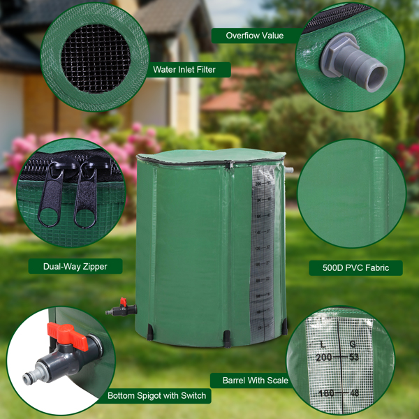 50gal 绿色 PVC 集雨桶 带刻度 N002-18