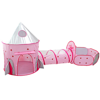 3合1火箭船游戏帐篷 - 婴儿、幼儿、粉红色的室内/室外剧场套装