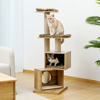 多层猫台带有2个猫窝和躺窝，剑麻猫抓柱，可拆洗垫子，适合小型猫锻炼，休息