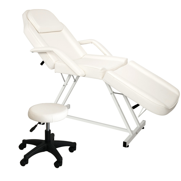 PVC皮铁框架 73in 靠背腿角度可调 带小凳 美容床 白色 HZ015-19