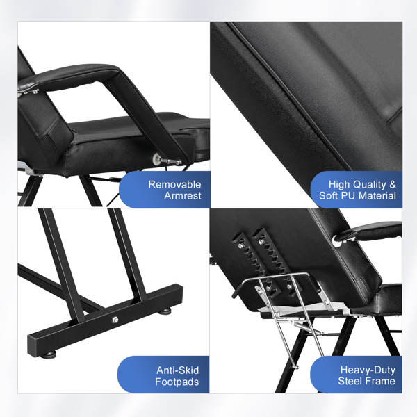 PVC皮铁框架 73in 靠背腿角度可调 带小凳 美容床 黑色 HZ015-42