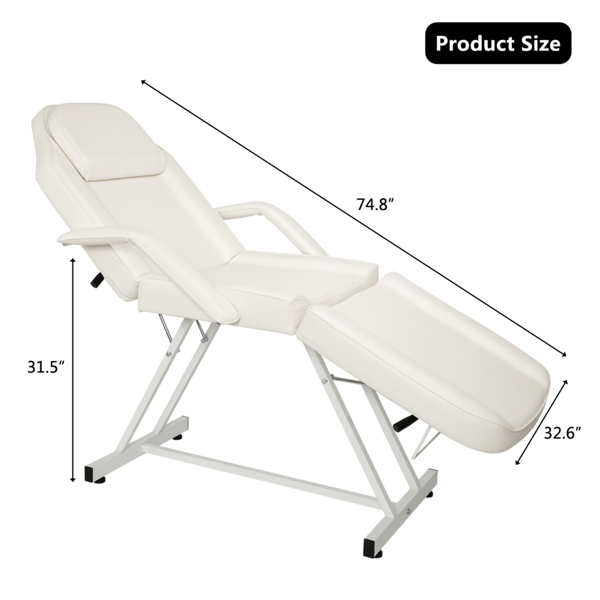 PVC皮铁框架 73in 靠背腿角度可调 带小凳 美容床 白色 HZ015-33
