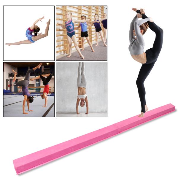 【ZH】8英尺青少年体操训练可折叠平衡木 粉色 普通绒布+PVC-29