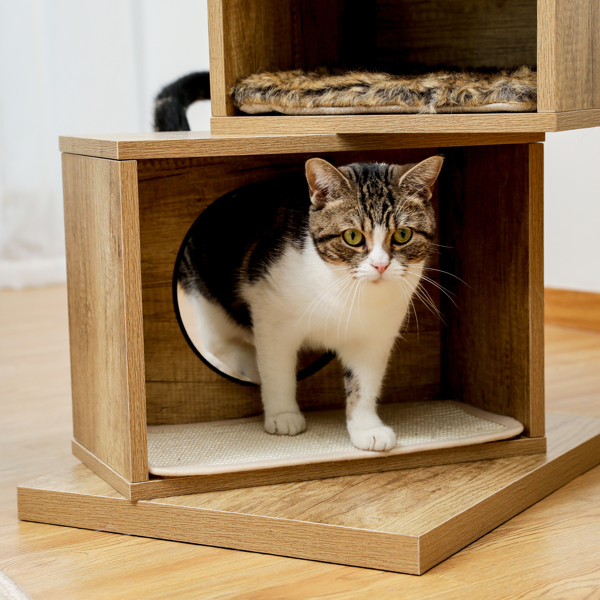 多层猫台带有2个猫窝和躺窝，剑麻猫抓柱，可拆洗垫子，适合小型猫锻炼，休息-6