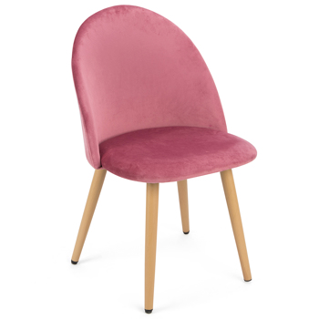 一套2把，精致天鹅绒餐耳椅，厨房/卧室/休闲椅，带金属木纹色腿，粉红色 A
